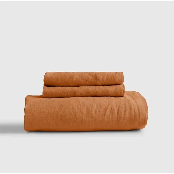 Quince European Linen Fitted Sheet Set Queen Terracotta Fitted + 2 Pillow Cases - Picture 1 of 6